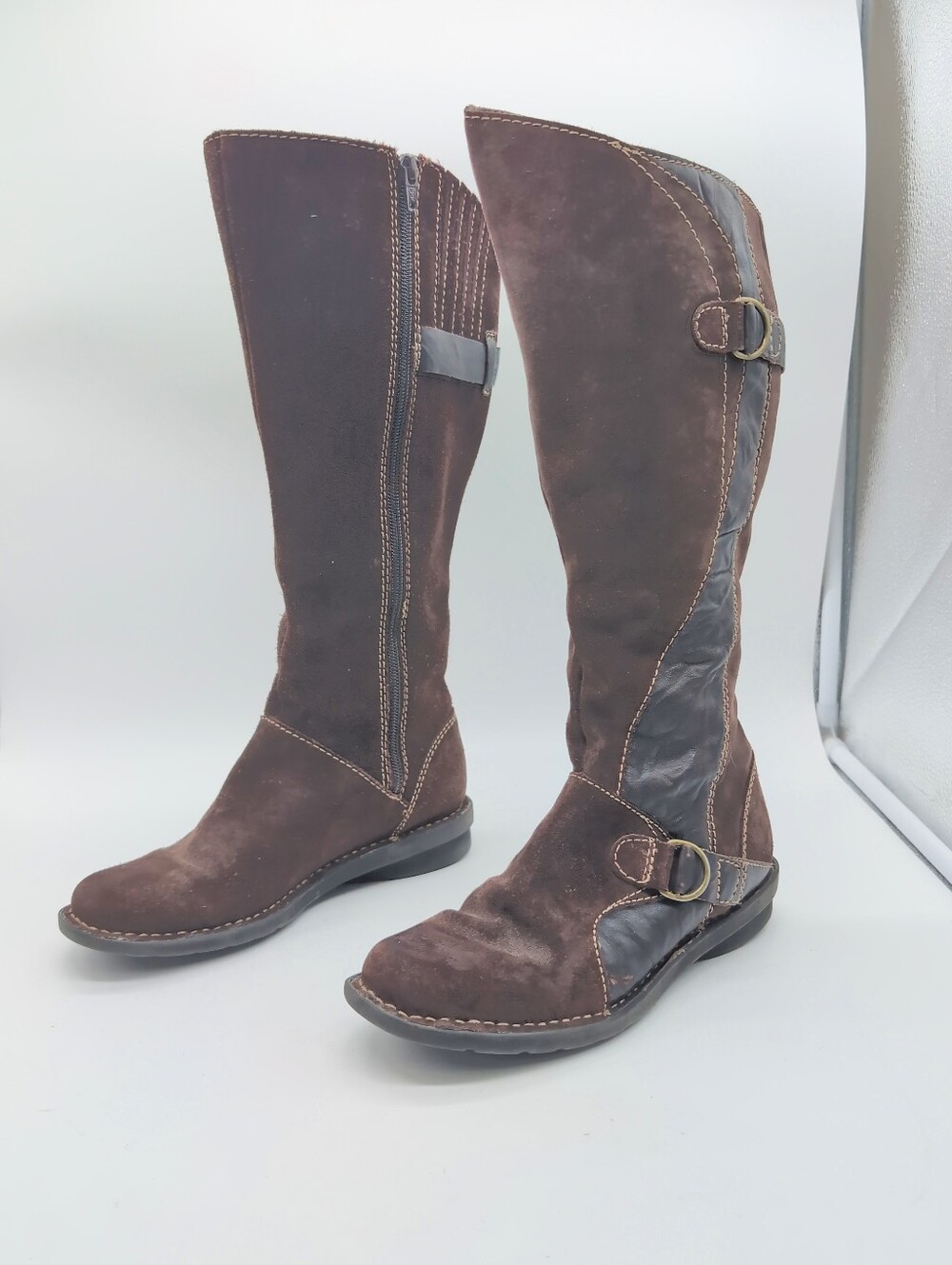 Clarks Brown Suede Leather Tall Knee High Riding Boots Buckle Zip Womens 6.5M